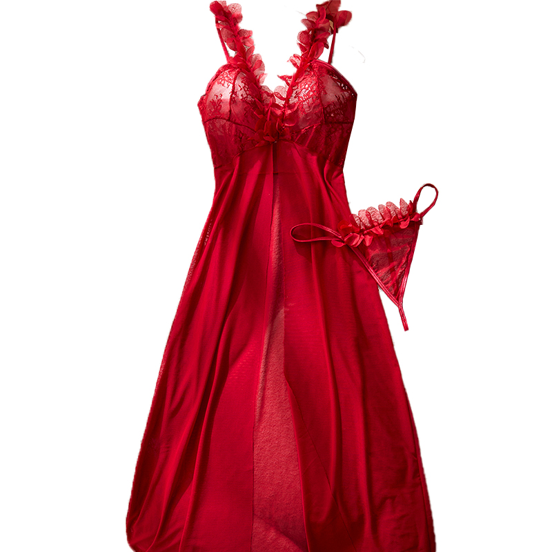 Baby Clothing For Sleep - Rotes Netz-Nachtkleid mit Blütenblatt-Trägern und tiefem
