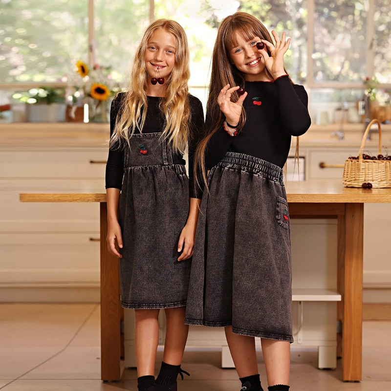 Baby Clothing Logo - Denim Schwarz Familien-Matching-Set Langarm Kinderkleidung -