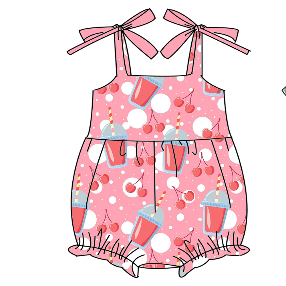 Baby Clothing Made In Usa - Boutique-Kinderstrampler mit Schleifendekoration, Rüschen, Fruchtgetränke-Prints, maßgefertigt